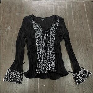 Black and White Ruffled Women's Top